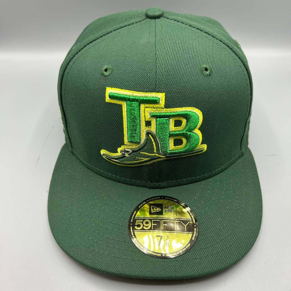 Tampa Bay Devil Rays Hat Men 7 3/8 Green Yellow 59Fifty New Era MLB Fitted Cap